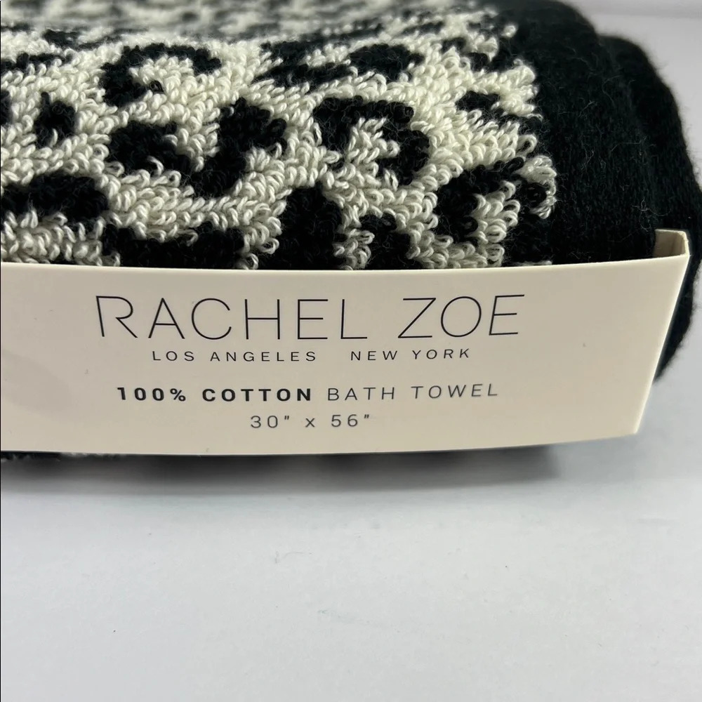 3 Pc Rachel Zoe Bath Towel Set Leopard Cheetah Animal Print Black Off White NEW